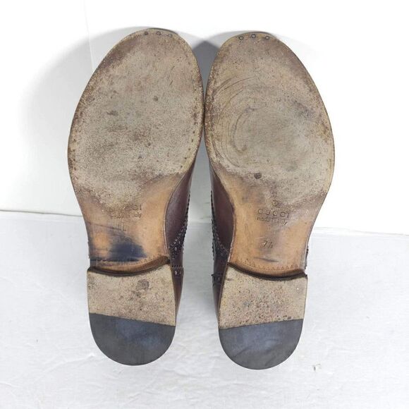 GUCCI Men's Made in ITALY US7,5 Cap Toe Leather Brown derby Oxfords Shoes - Picture 10 of 12